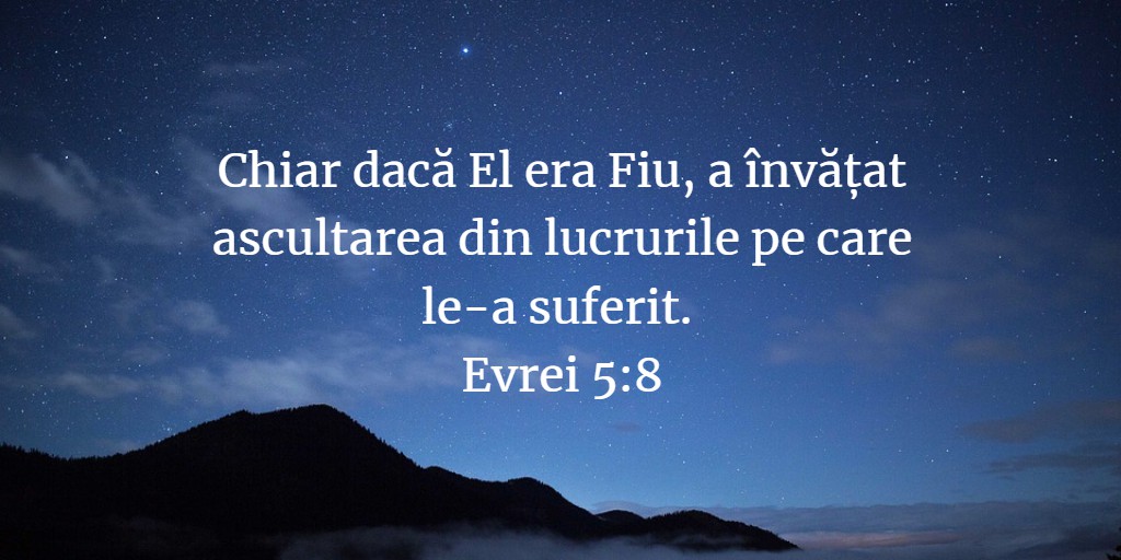 Chiar dacă El era Fiu, a învățat ascultarea din lucrurile pe care le-a suferit. Evrei 5:8