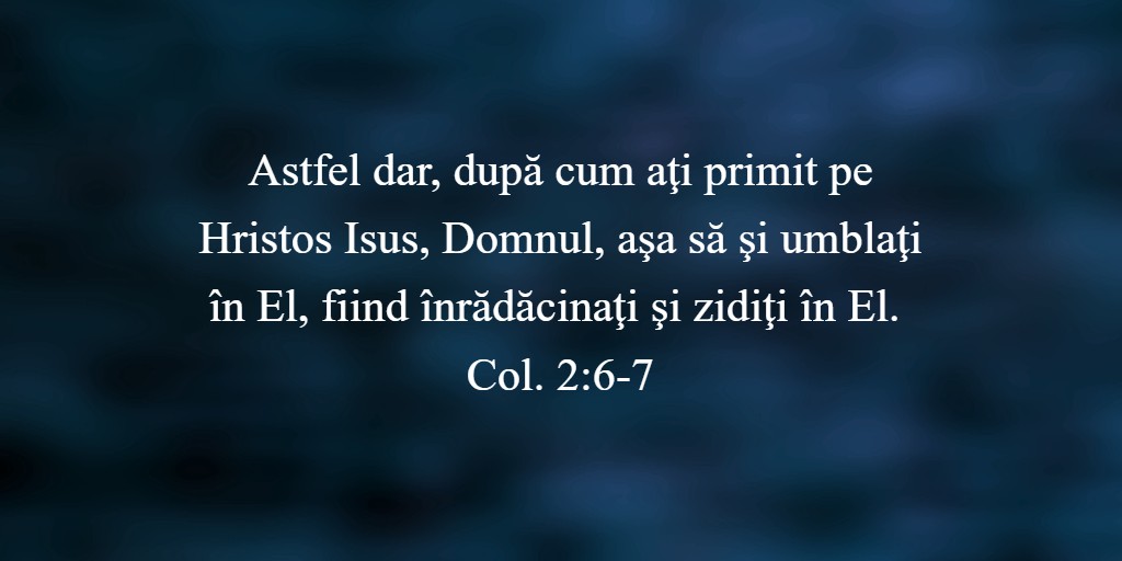 Astfel dar, după cum aţi primit pe Hristos Isus, Domnul, aşa să şi umblaţi în El, fiind înrădăcinaţi şi zidiţi în El. Col. 2:6-7