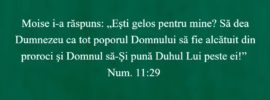 Moise i-a răspuns: „Eşti gelos pentru mine? Să dea Dumnezeu ca tot poporul Domnului să fie alcătuit din proroci şi Domnul să-Şi pună Duhul Lui peste ei!” Num. 11:29