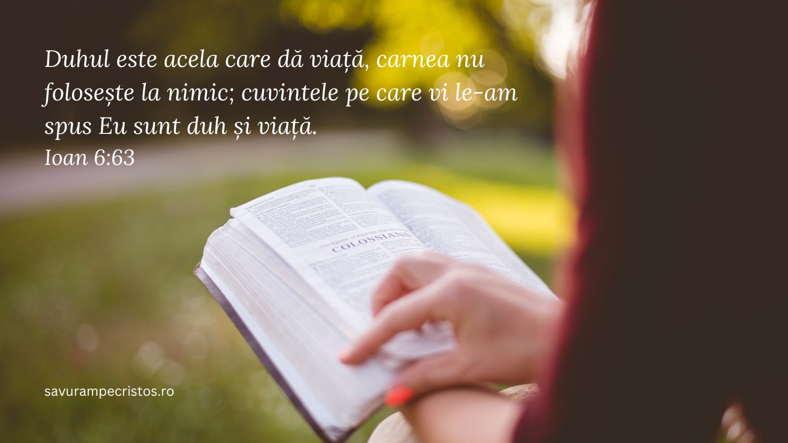 Duhul este acela care dă viață, carnea nu folosește la nimic; cuvintele pe care vi le-am spus Eu sunt duh și viață. Ioan 6:63