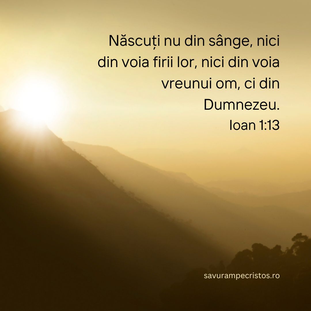 Născuți nu din sânge, nici din voia firii lor, nici din voia vreunui om, ci din Dumnezeu. Ioan 1:13
