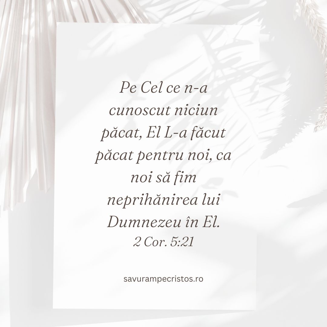 Pe Cel ce n-a cunoscut niciun păcat, El L-a făcut păcat pentru noi, ca noi să fim neprihănirea lui Dumnezeu în El. 2 Cor. 5:21
