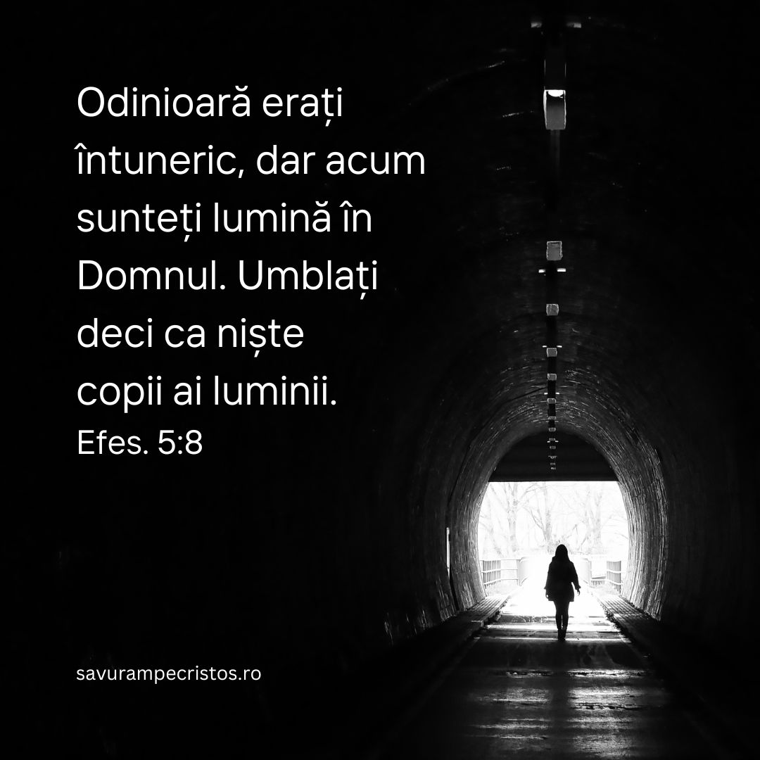 Odinioară erați întuneric, dar acum sunteți lumină în Domnul. Umblați deci ca niște copii ai luminii. Efes. 5:8 