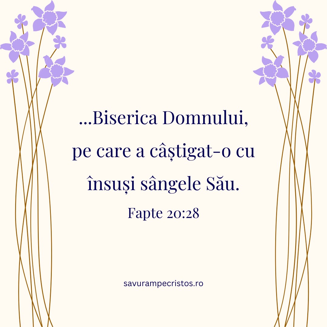 ...Biserica Domnului, pe care a câștigat-o cu însuși sângele Său. Fapte 20:28
