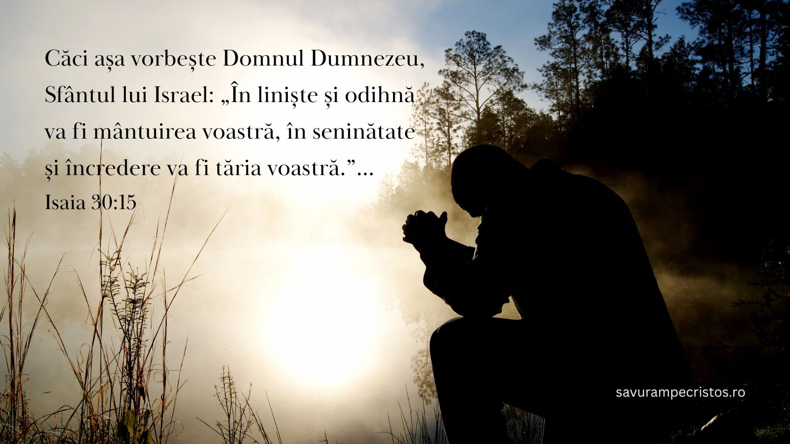 Căci așa vorbește Domnul Dumnezeu, Sfântul lui Israel: „În liniște și odihnă va fi mântuirea voastră, în seninătate și încredere va fi tăria voastră.”... Isaia 30:15