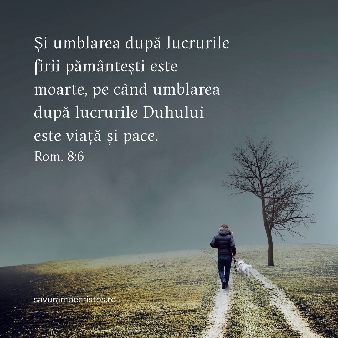 Și umblarea după lucrurile firii pământești este moarte, pe când umblarea după lucrurile Duhului este viață și pace. Rom. 8:6