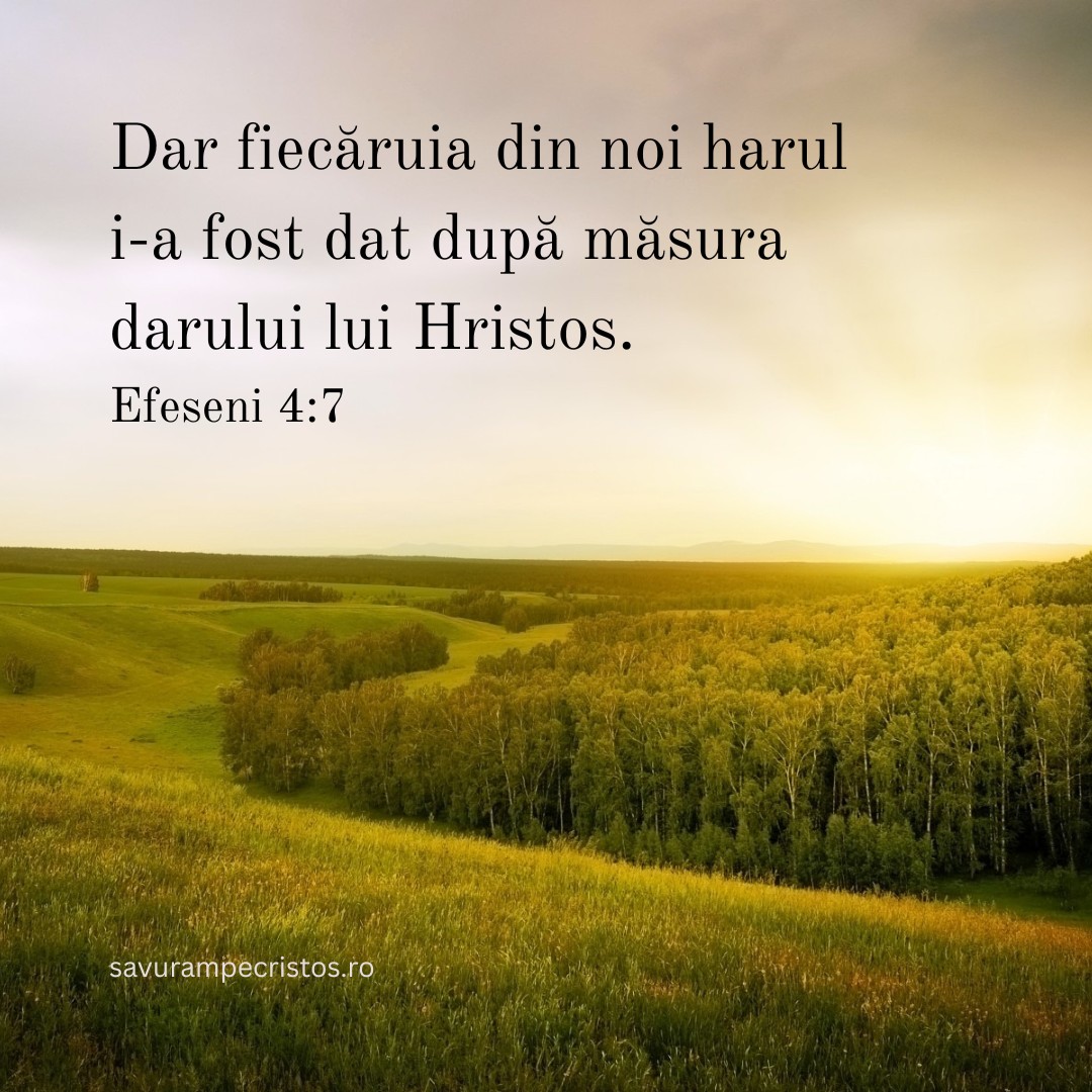 Dar fiecăruia din noi harul i-a fost dat după măsura darului lui Hristos. Efeseni 4:7