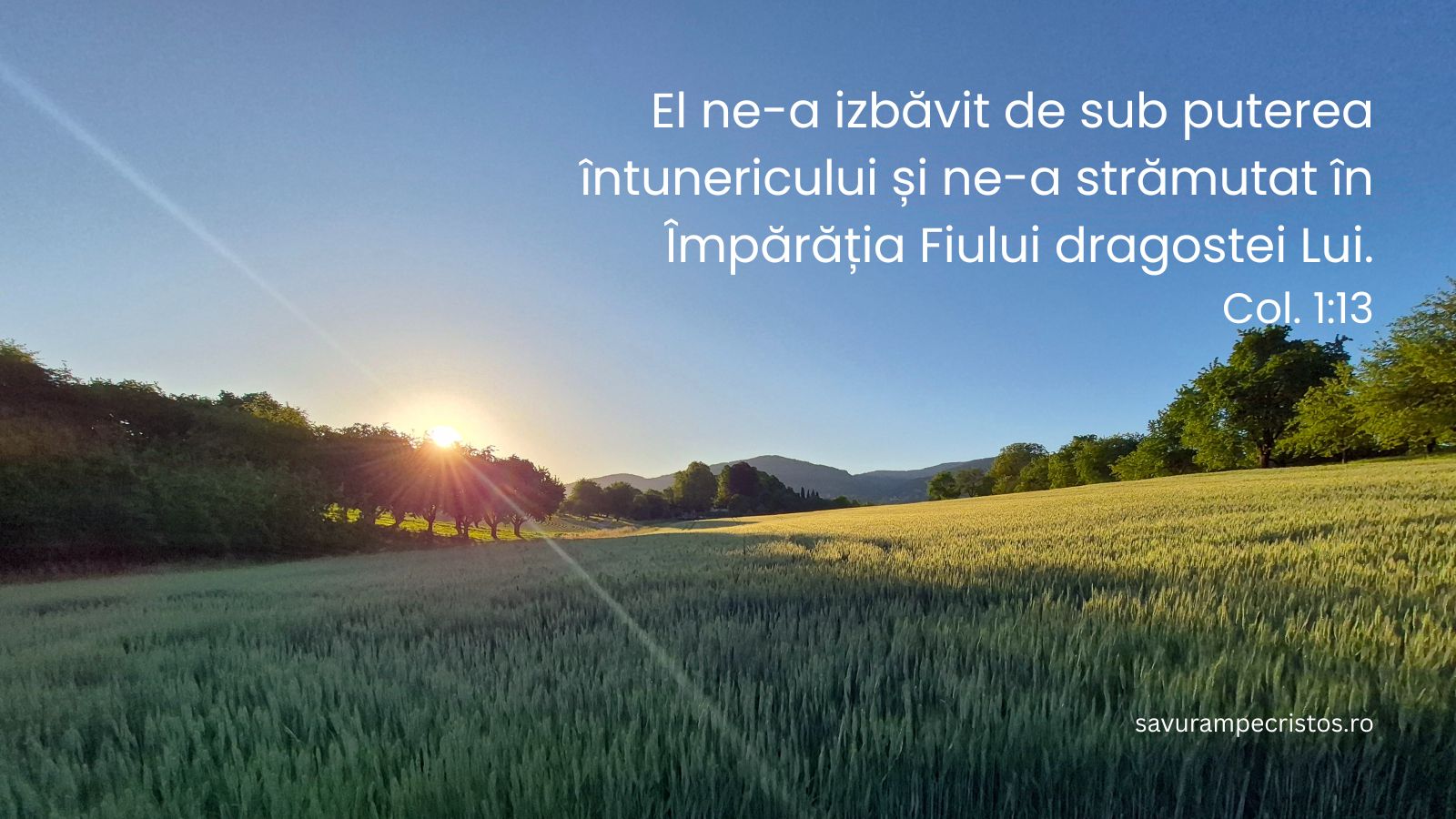 El ne-a izbăvit de sub puterea întunericului și ne-a strămutat în Împărăția Fiului dragostei Lui. Col. 1:13