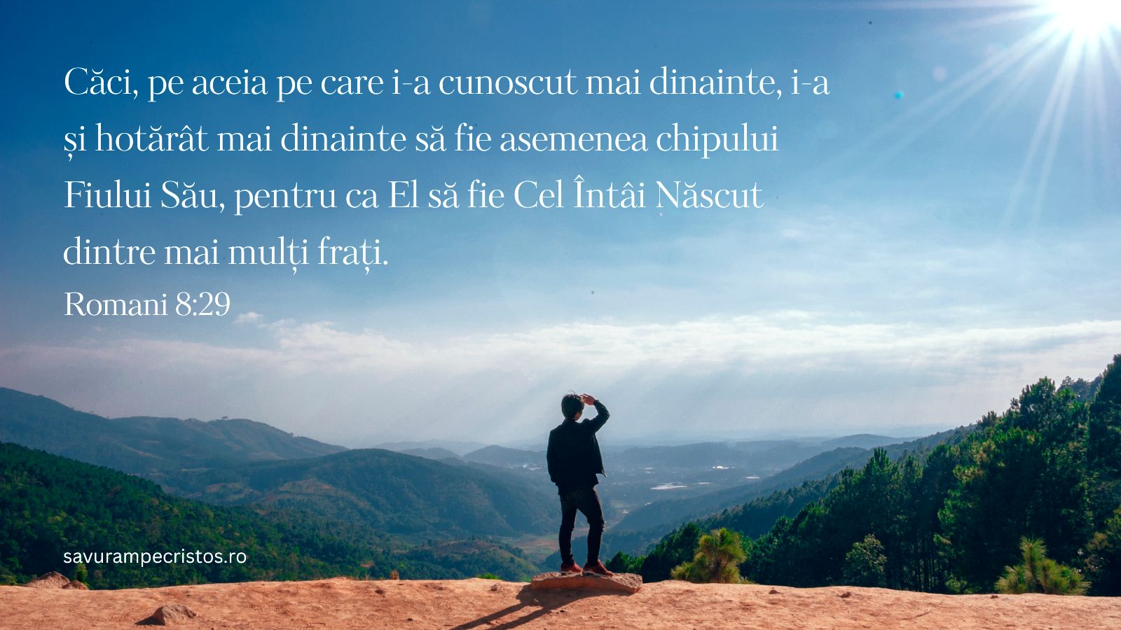 Căci, pe aceia pe care i-a cunoscut mai dinainte, i-a și hotărât mai dinainte să fie asemenea chipului Fiului Său, pentru ca El să fie Cel Întâi Născut dintre mai mulți frați. Romani 8:29