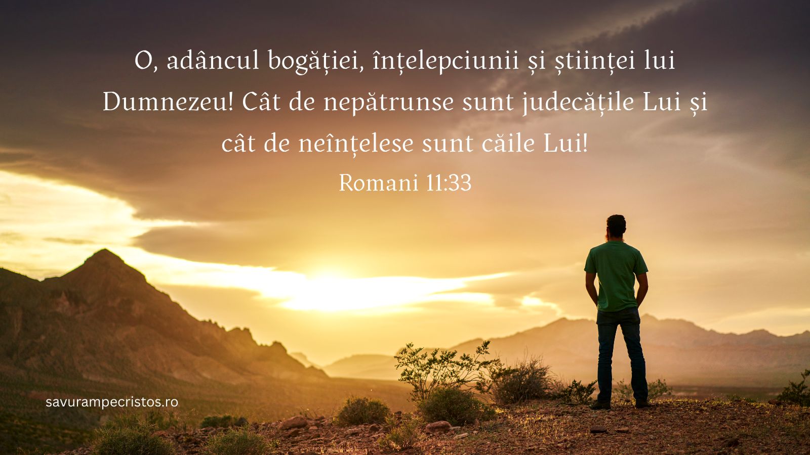 O, adâncul bogăției, înțelepciunii și științei lui Dumnezeu! Cât de nepătrunse sunt judecățile Lui și cât de neînțelese sunt căile Lui! Romani 11:33