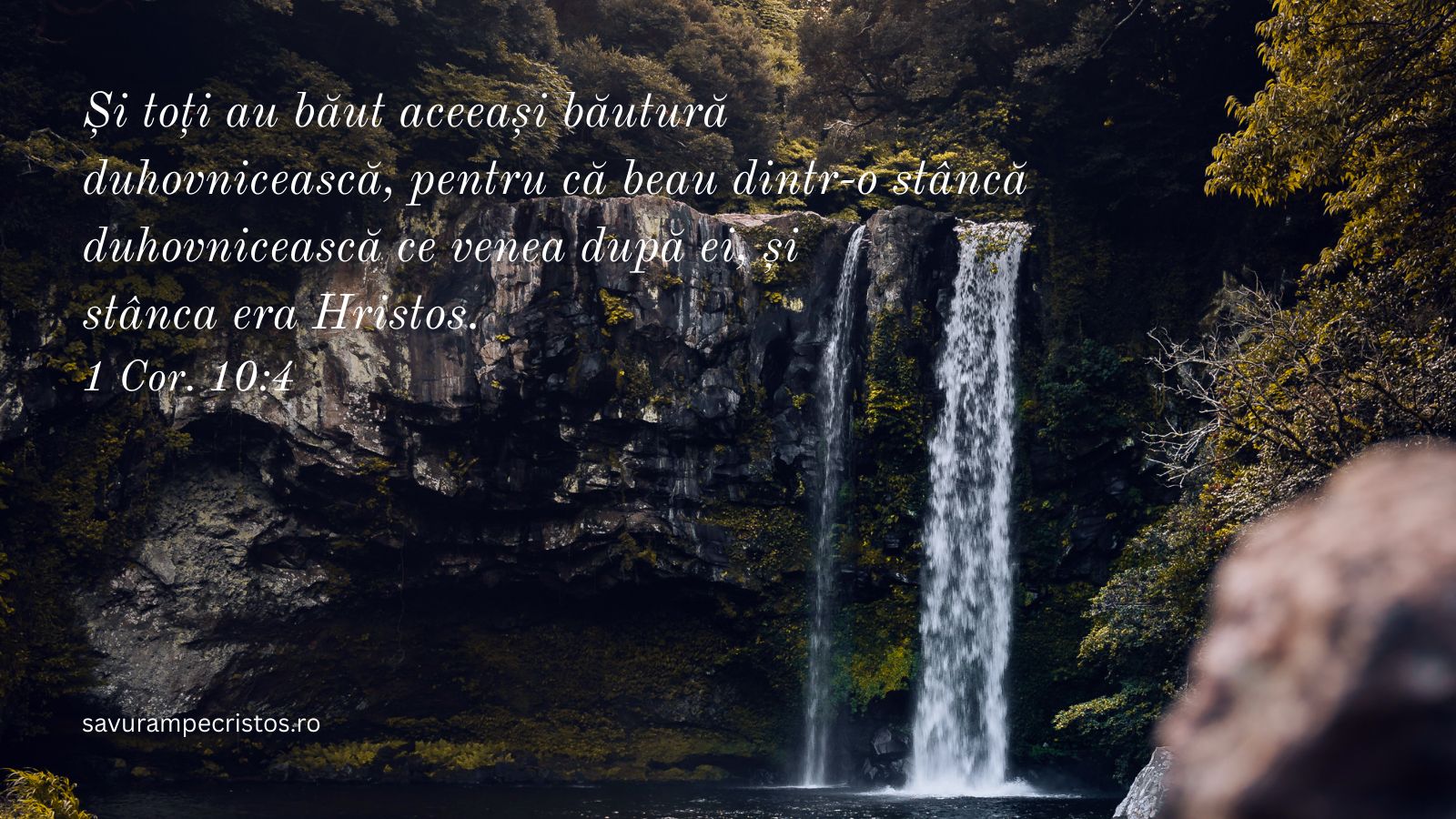 Și toți au băut aceeași băutură duhovnicească, pentru că beau dintr-o stâncă duhovnicească ce venea după ei, și stânca era Hristos. 1 Cor. 10:4