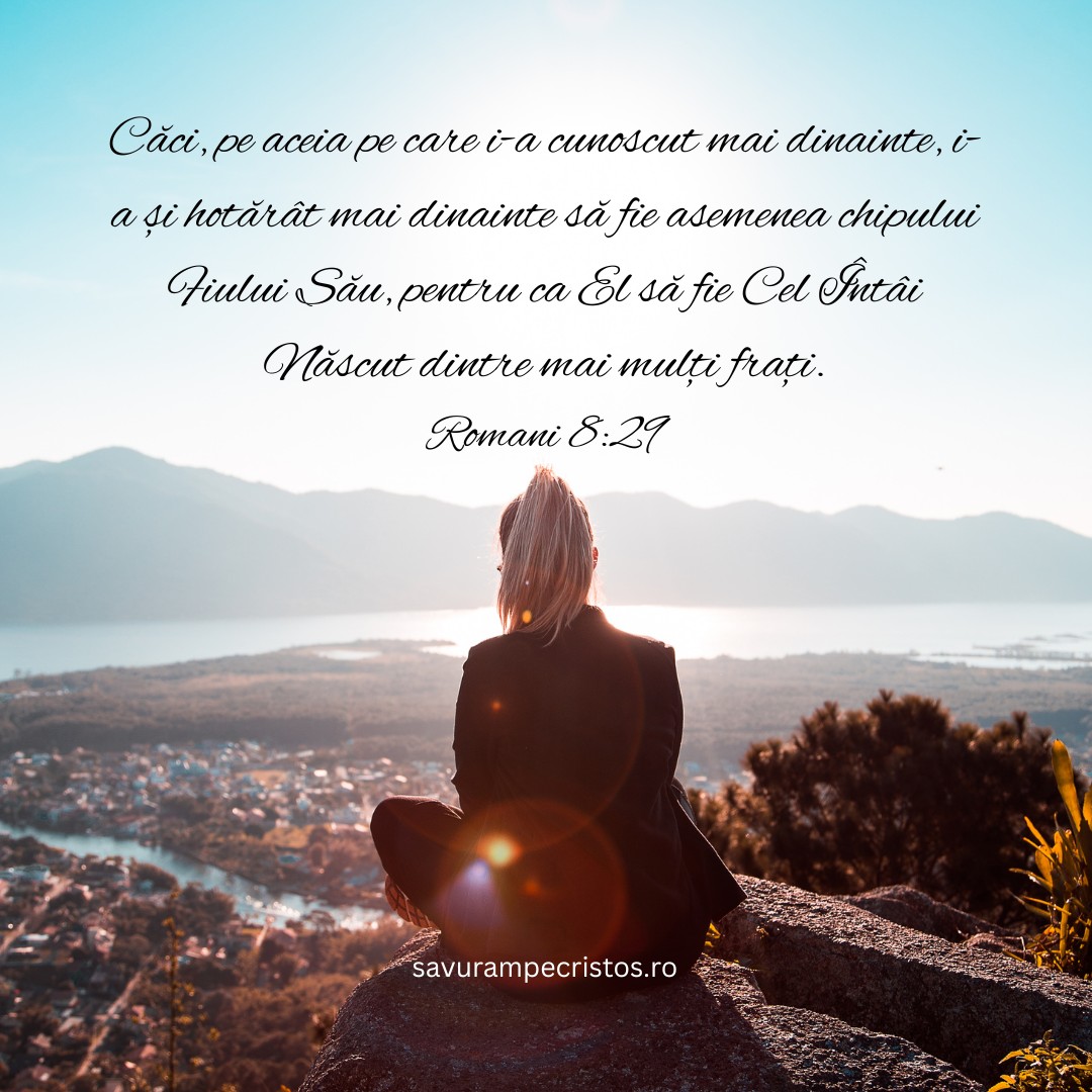 Căci, pe aceia pe care i-a cunoscut mai dinainte, i-a și hotărât mai dinainte să fie asemenea chipului Fiului Său, pentru ca El să fie Cel Întâi Născut dintre mai mulți frați. Romani 8:29