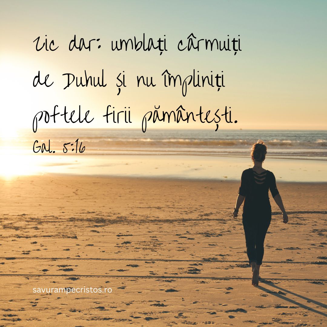 Zic dar: umblați cârmuiți de Duhul și nu împliniți poftele firii pământești. Gal. 5:16
