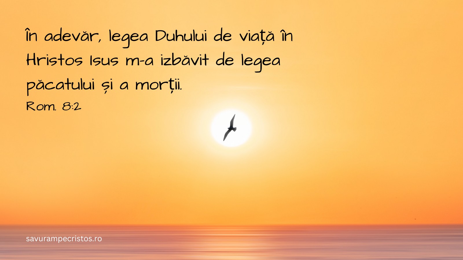 În adevăr, legea Duhului de viață în Hristos Isus m-a izbăvit de legea păcatului și a morții. Rom. 8:2