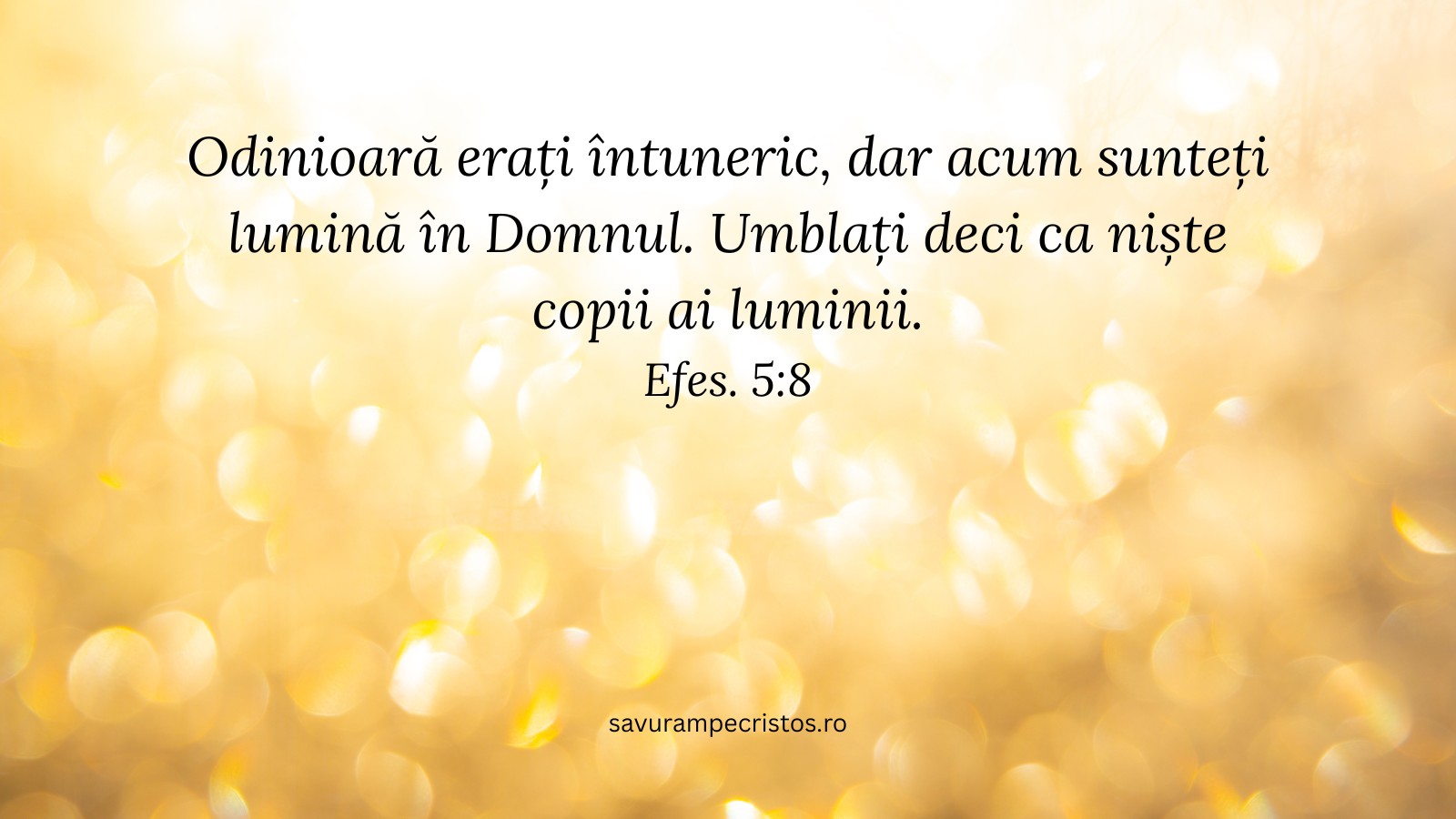 Odinioară erați întuneric, dar acum sunteți lumină în Domnul. Umblați deci ca niște copii ai luminii. Efes. 5:8