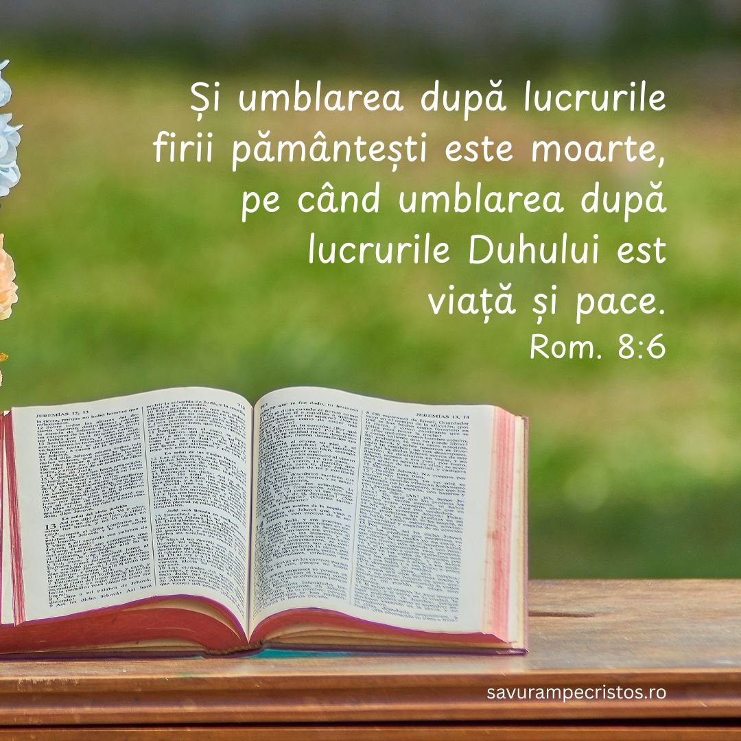 Și umblarea după lucrurile firii pământești este moarte, pe când umblarea după lucrurile Duhului este viață și pace. Rom. 8:6