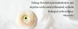 Știu să trăiesc smerit și știu să trăiesc în belșug. În totul și pretutindeni m-am deprins să fiu sătul și flămând, să fiu în belșug și să fiu în lipsă. Filipeni 4:12